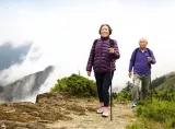 An old couple walking on a trek